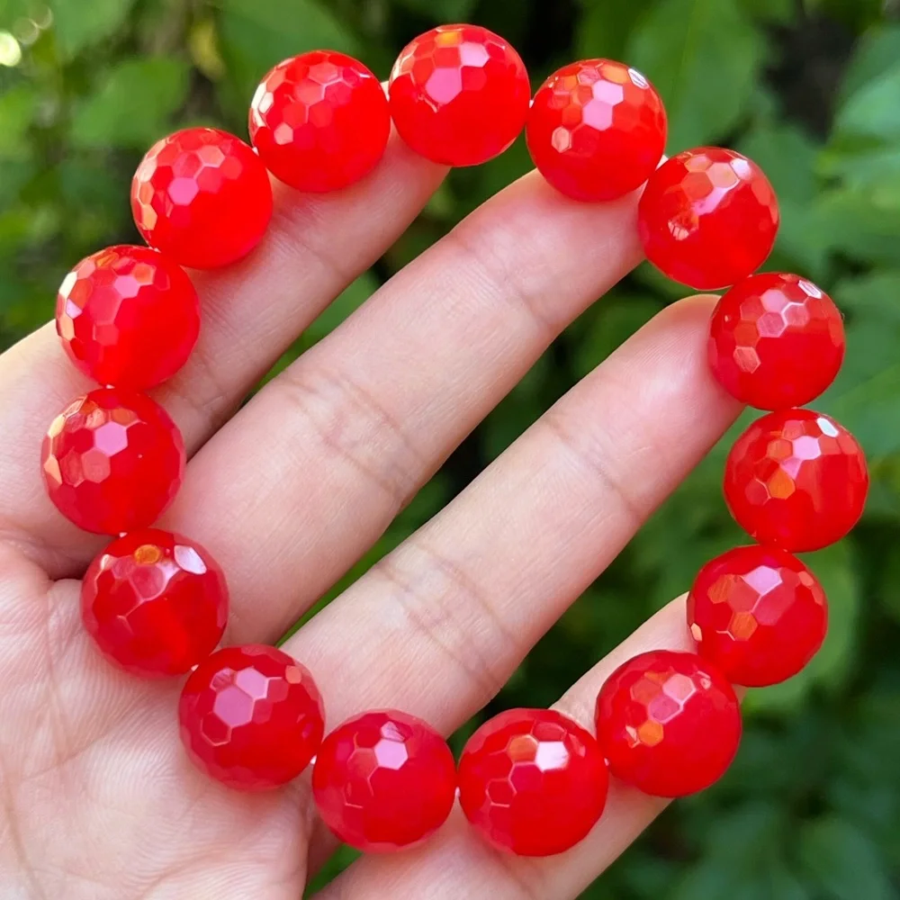14mm stretchable hot pink agate‎ bracelet